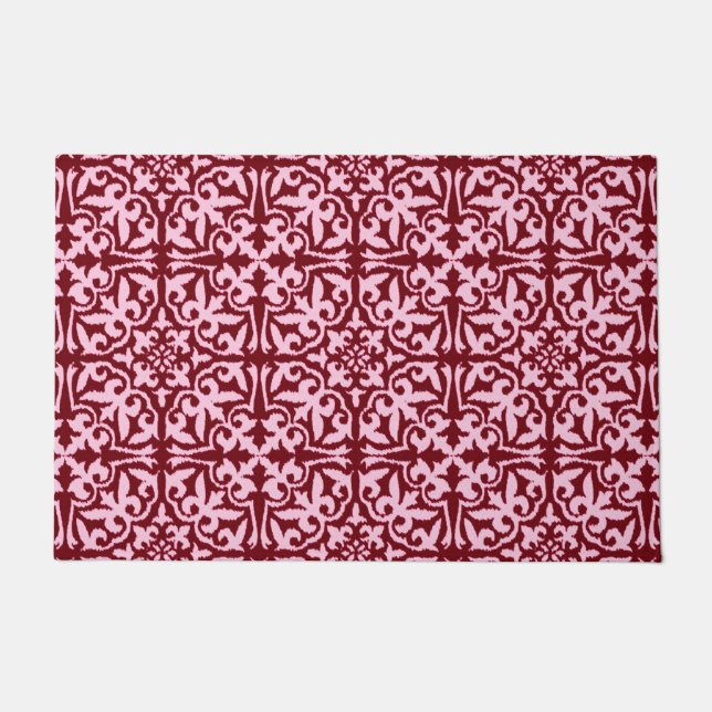 Paillasson Motif Ikat Damask, Bourgogne et rose (Devant)