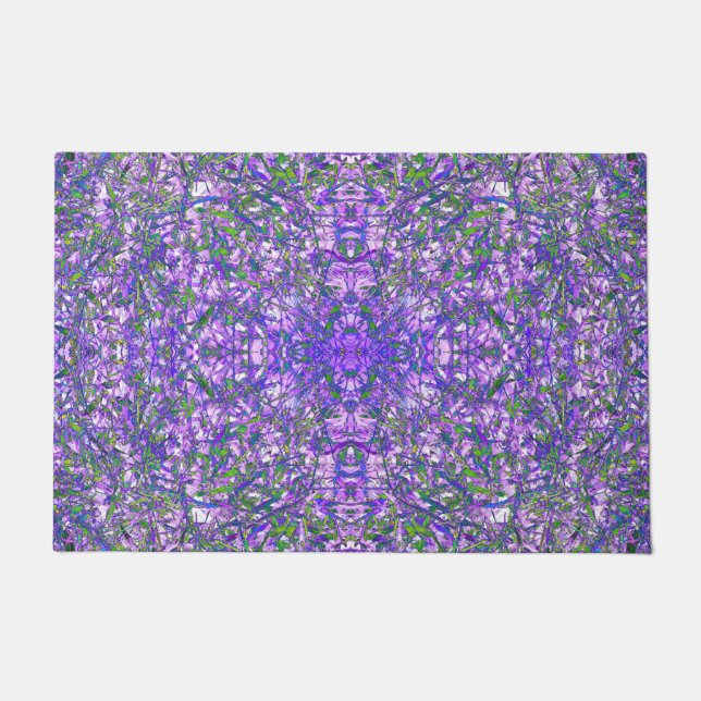 Paillasson Motif Kaleidoscope Abstrait en vert et violet (Devant)