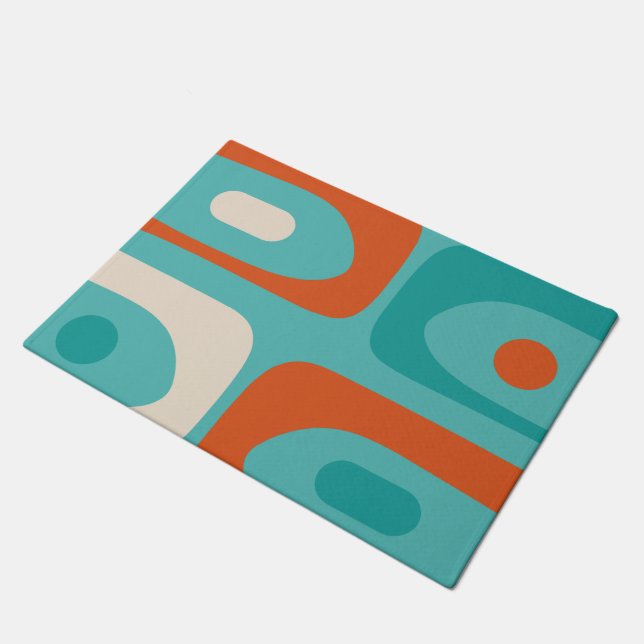 Paillasson Motif moderne de Piquet du milieu du siècle Turquo (Incliné)
