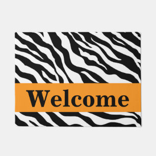 Paillasson Motif noir blanc orange zèbre peau bienvenue