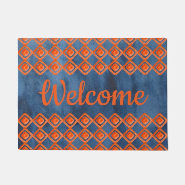 Paillasson Motif orange d'aquarelle de bleu marine (Devant)