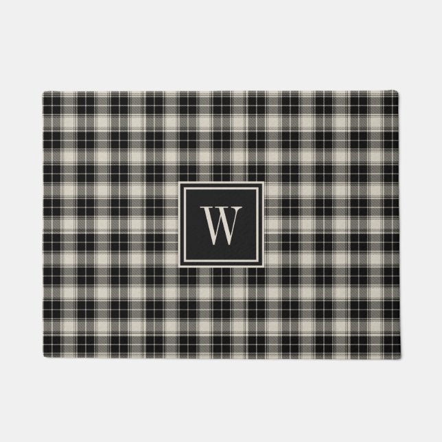 Paillasson Motif plat noir classique avec Monogramme (Devant)
