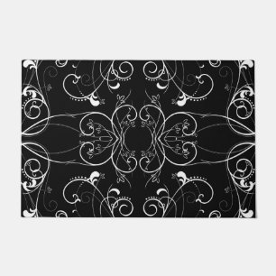 Paillasson Motif Répétitif Floral Délicat en Blanc sur Fond N