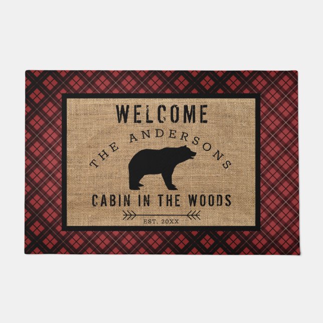 Paillasson Motif Rustique Plaid Bear Cabine de bienvenue à Wo (Devant)