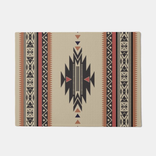 Paillasson Motif tissé par tribal indigène dans les bruns, (Devant)