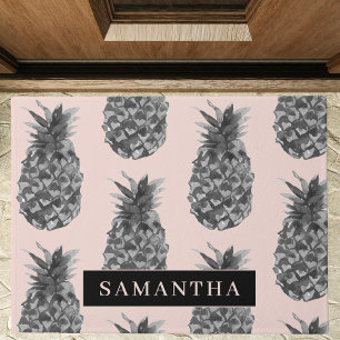 Paillasson Motif Tropical Grey & Rose Ananas Avec Nom