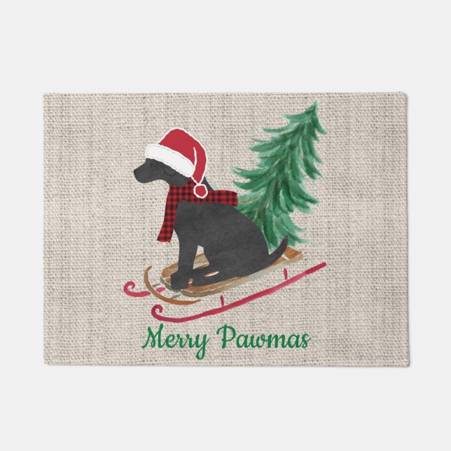 Paillasson Motoneige personnalisée Black Lab Xmas (Devant)