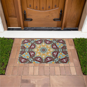Paillasson Mustard jaune rouge Brown Aqua Mandala Art tribal
