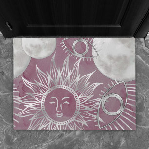 Paillasson Mystique solaire   Rose Argent Lune Étoiles Soleil