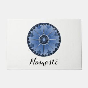 Paillasson NAMASTE Bleu Fleur Spirituelle Lotus Mandala Blanc