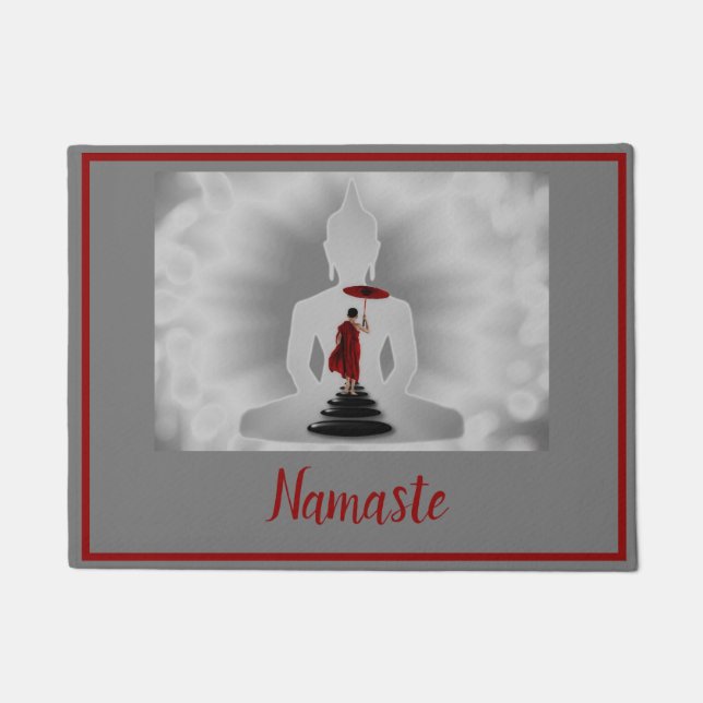 Paillasson Namaste Buddha Méditation Moine Bienvenue spiritue (Devant)