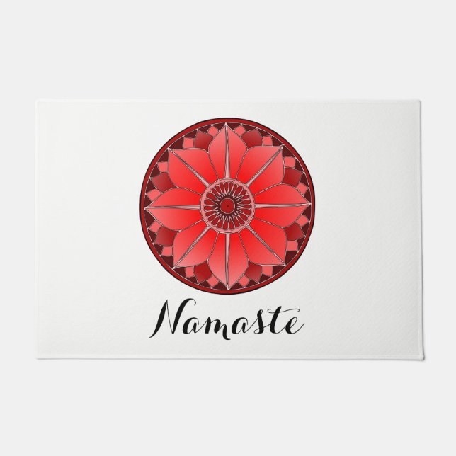 Paillasson NAMASTE Fleur rouge Spirituelle Lotus Mandala Blan (Devant)