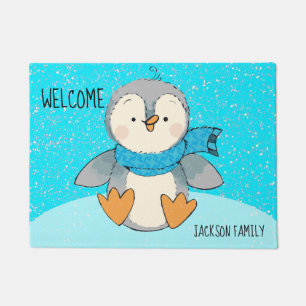 Paillasson Natte bienvenue de coutume de pingouin d'hiver