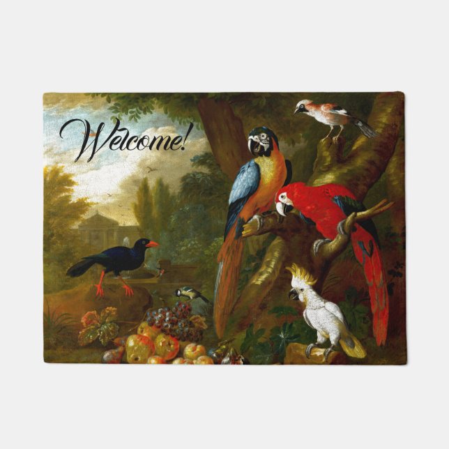 Paillasson Natte bienvenue d'oiseaux de cacatoès de perroquet (Devant)