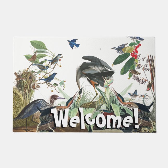 Paillasson Natte d'accueil de faune de collage d'oiseaux (Devant)