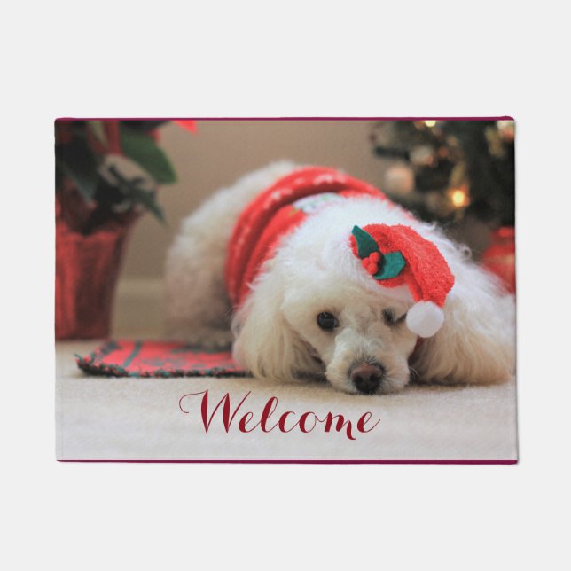 Paillasson Natte de chien de caniche de jouet de Noël (Devant)