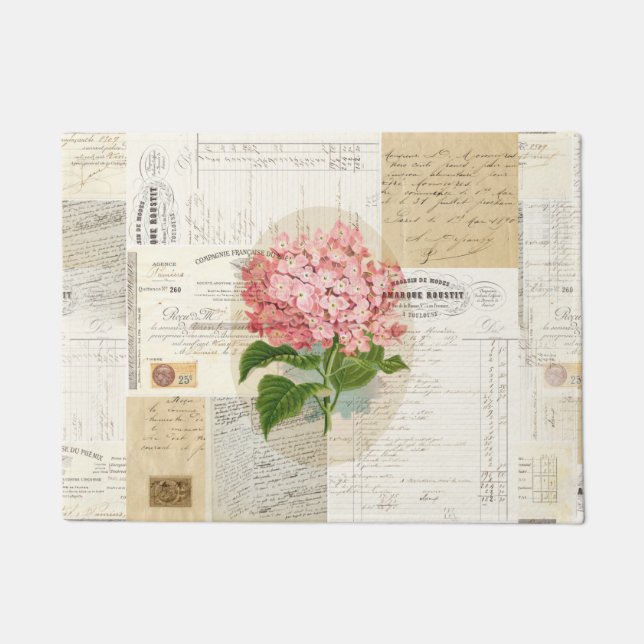 Paillasson Natte française d'éphémères d'hortensia rose (Devant)