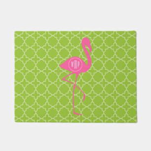 Paillasson Natte verte de Flamant rose de rose de monogramme