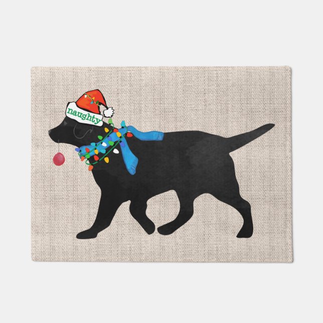 Paillasson Naughty, mais Nice Noir Labrador Noël (Devant)