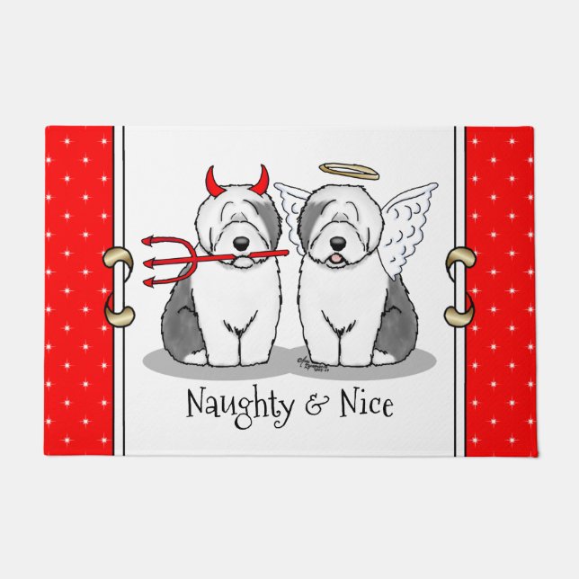 Paillasson Naughty & Nice Old English Sheepdogs (Grey 1) (Devant)