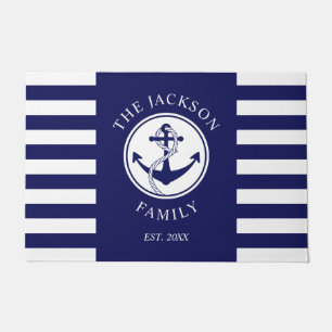 Paillasson Nautical Blue Stripes Nom de famille