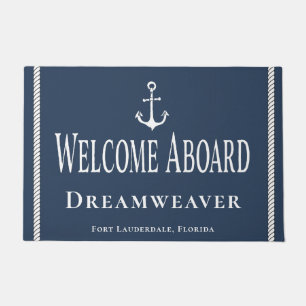 Paillasson Nautical Blue Welcome Yacht Nom du bateau Ancre