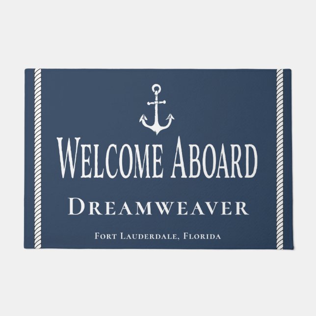 Paillasson Nautical Blue Welcome Yacht Nom du bateau Ancre (Devant)