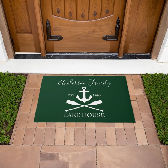 Paillasson Nautical Lake House Ancre Oars Nom de famille Gree (De plein air)