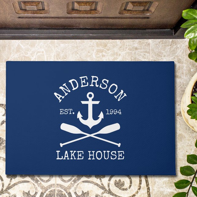 Paillasson Nautical Lake House Famille Ancre Oars Marine Bleu (Customize to change text size, text style or background color.)