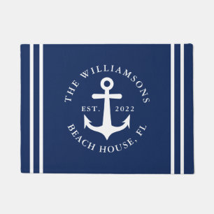 Paillasson Nautical Navy Blue Beach House Nom de famille Ancr