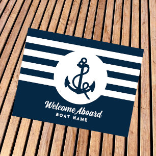 Paillasson Nautical Navy Blue Custom Boat Nom Bienvenue à bor