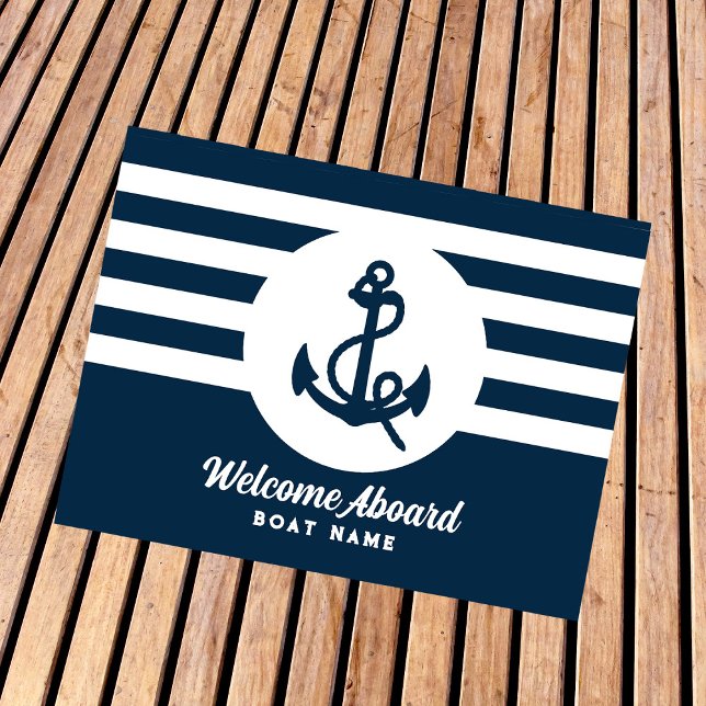 Paillasson Nautical Navy Blue Custom Boat Nom Bienvenue à bor (Créateur téléchargé)