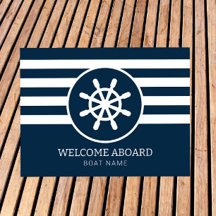 Paillasson Nautical Navy Blue Custom Boat Nom Bienvenue à bor
