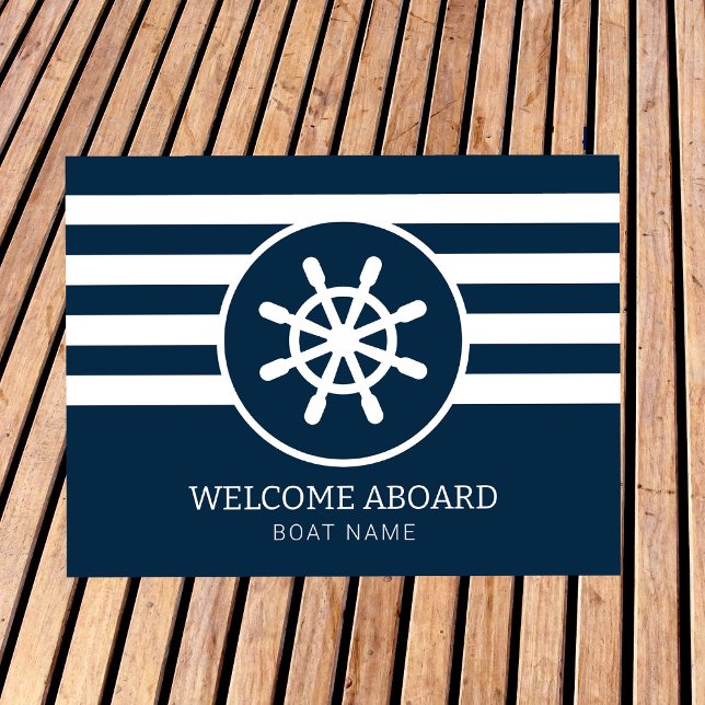 Paillasson Nautical Navy Blue Custom Boat Nom Bienvenue à bor (Créateur téléchargé)