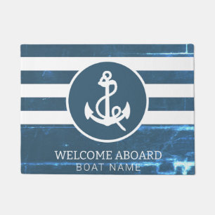 Paillasson Nautical Navy Blue Custom Boat Nom Bienvenue à bor
