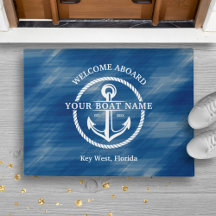 Nautical Navy Blue Welcome Aboard Nom du bateau An
