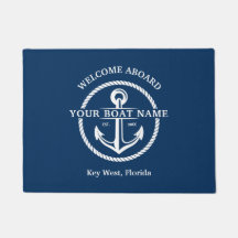 Nautical Navy Blue Welcome Aboard Nom du bateau An