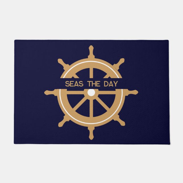 Paillasson Nautical Navy Blue Wheel Custom Name (Devant)