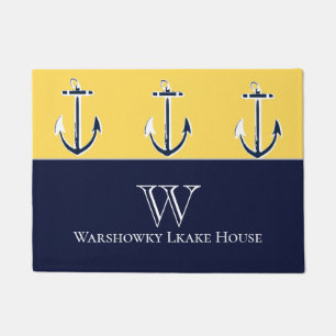 Paillasson Nautical Navy Mustard Yellow Ancre maison de plage