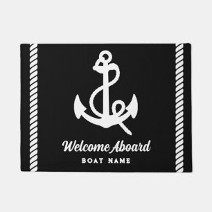 Paillasson Nautique noir et blanc Nom du bateau personnalisé 