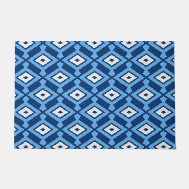 Paillasson Navajo Ikat Motif, Indigo et Denim Blue (Devant)