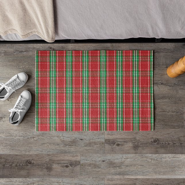 Paillasson Noël Agritourisme Russe Vacances Rouge Plaid (Classic red and green holiday classic country plaid pattern )