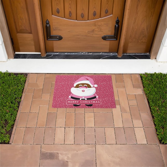 Paillasson Noël au Père Noël afro-américain rose mignon (De plein air)