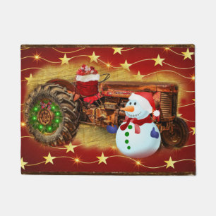 Paillasson Noël du tracteur rouge Vintage Frosty