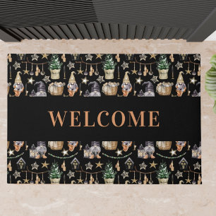 Paillasson Noël gnomes maison de ferme noir