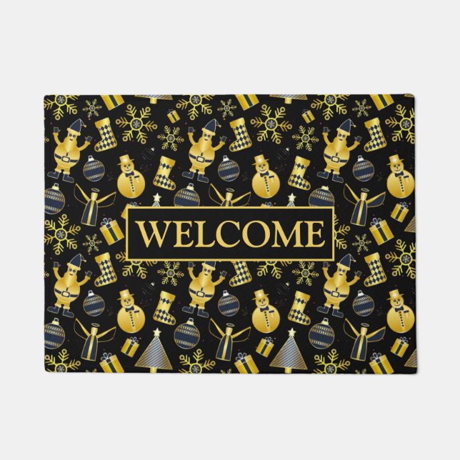 Paillasson Noël Gold Père Noël Snowman Stocking Motif cadeau (Devant)