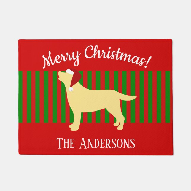 Paillasson Noël jaune de Père Noël de silhouette de Labrador (Devant)