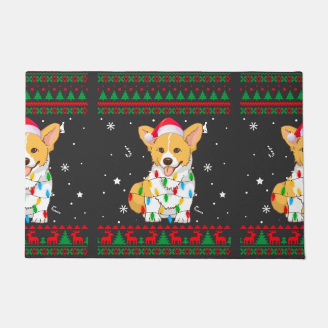 Paillasson Noël moche Sweater lumières Noël Corgi Amoureux de (Devant)