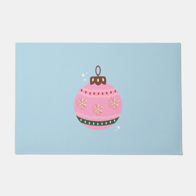 Paillasson Noël Rétro Bauble Rose Bleu Preppy Holiday (Devant)