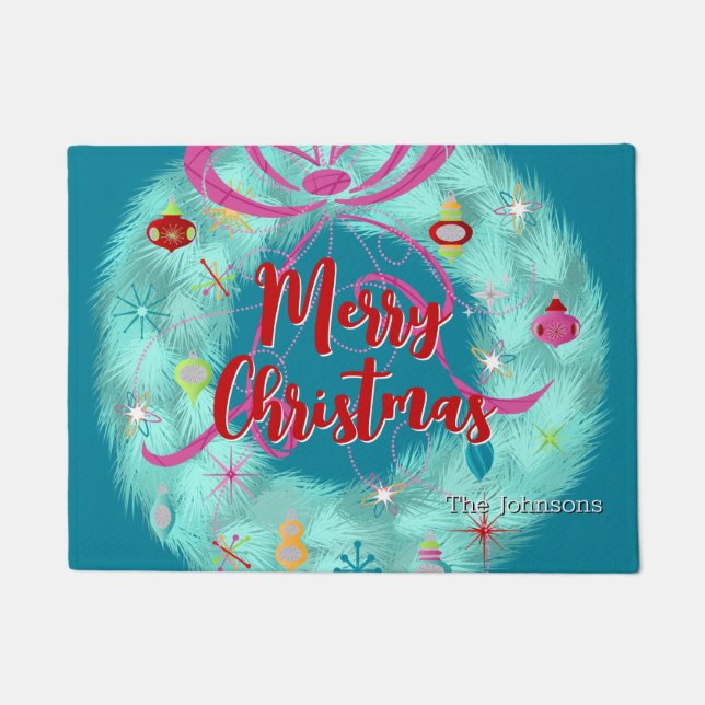 Paillasson Noël rétro turquoise Wreath (Devant)